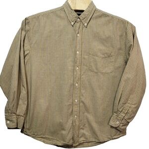 Baileys Point Mens Large Yellow White Micro Check Cotton Button Down Shirt L